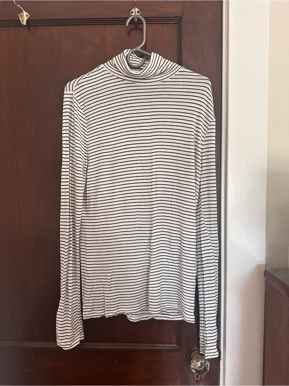 GAP Black and White Striped Long-Sleeve Turtleneck